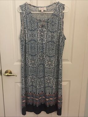 Liz Claiborne Blue Patterned Sleeveless Midi Dress